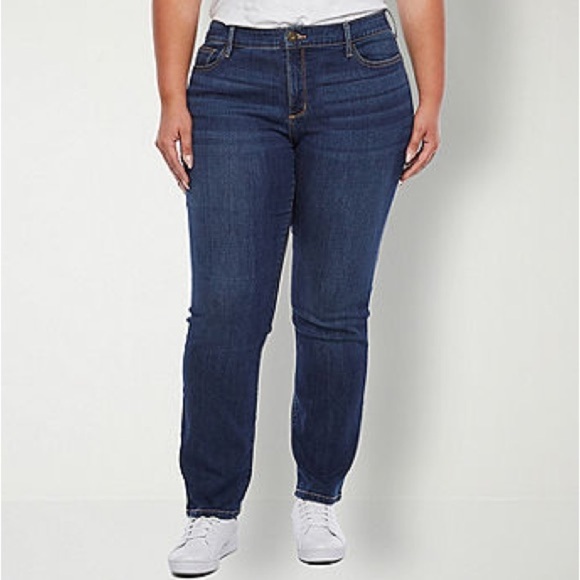 358. NWT St. John's Bay Womens Mid Rise Secretly Slender Straight Leg Jean 20W - Picture 1 of 6